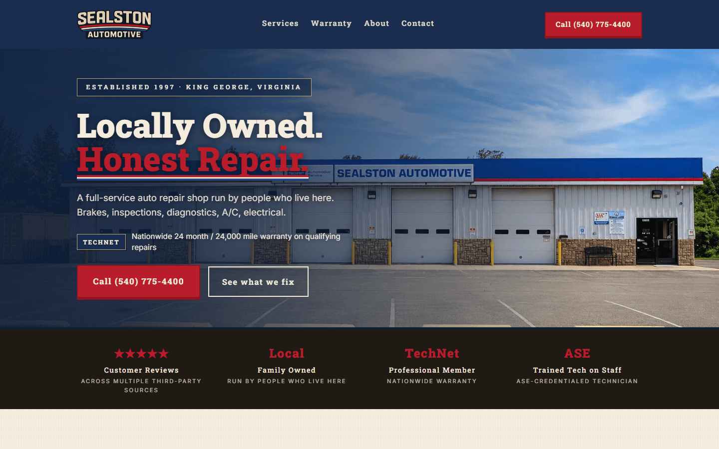 Screenshot of the Sealston Automotive website